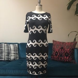 DVF Silk Cyrani Dress Black & White Wave Pattern